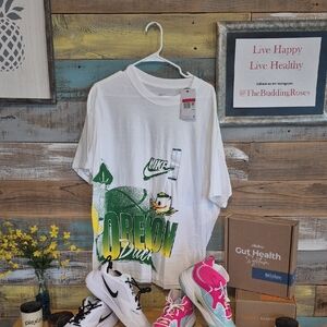 Nike White and Green Graphic Tee